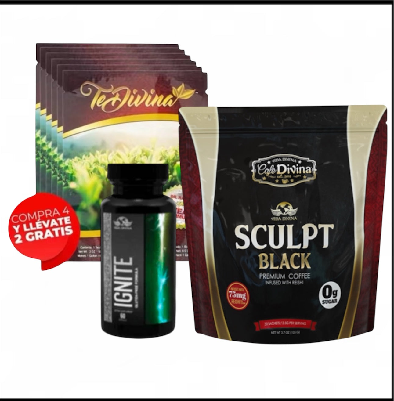 Combo Bienestar: Té Divina + Sculpt Black + Ignite
